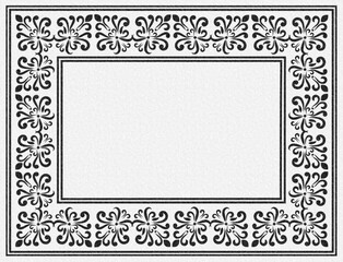 Black decorative frame, classic floral damask ornament border, rectangular tile pattern card template, elegant traditional motif design with copy space center, watercolor paper background © Charan suvvada 