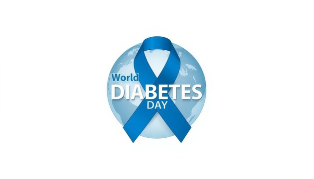 World Diabetes Day blue ribbon symbol over a globe illustration