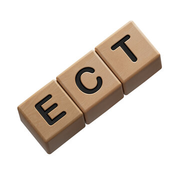 ECT Electroconclusive therapy - word from wooden blocks with letters. Medical concept.close up of wooden elements,Business Concept.Supports PNG files with transparent backgrounds.