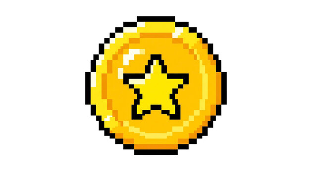 Retro 8-Bit Pixel Art Gold Coin Game Asset Isolated