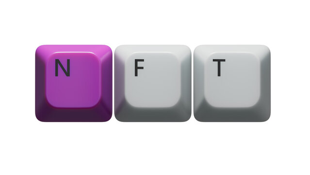 Business concept. There is a magnifying glass on the documents that points to the Computer keyboard keys with the inscription - NFT.Business Concept.Supports PNG files