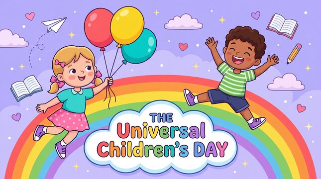 Happy Children Celebrating Universal Childrens Day With Balloons