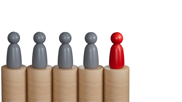 Leadership concept, red pawn of chess, standing out from the crowd of  pawns.Leadership with business success concept. Supports PNG files with transparent backgrounds.