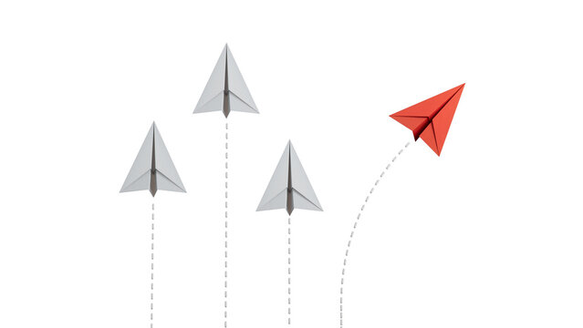 Group of paper plane in one direction and with one individual pointing in the different way. Business concept for new ideas creativity and innovative solution.