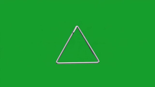 Metal paperclip morphing into triangle shape animation on green screen background, transformation office supply
