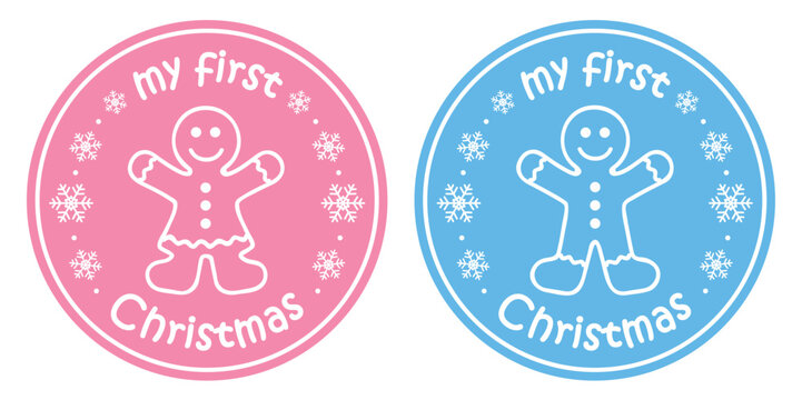 cute babys first christmas sticker boy and girl vector illustration