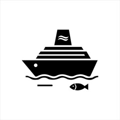Ship icon with water and fish shape © MDANOWAR