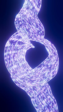 Abstract glowing light ribbons spiraling on blue background