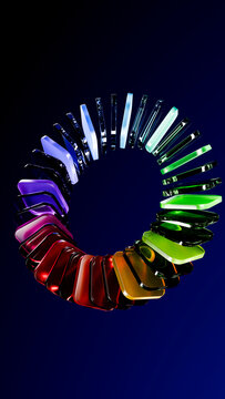 Color spectrum circle composed of glossy squares in vibrant gradient