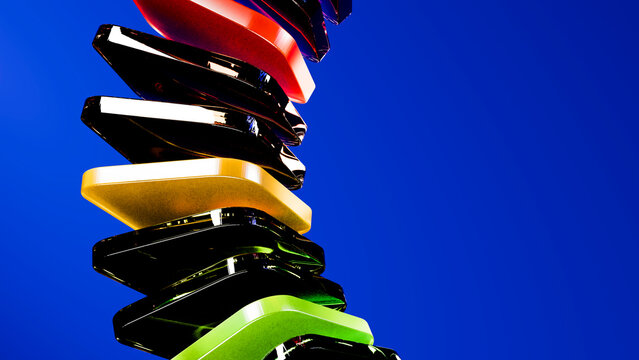 Stacked colorful abstract plastic shapes sculpture