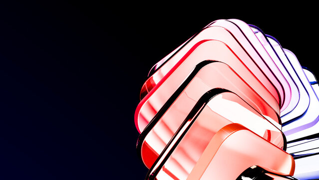 Abstract sculpture with colorful curved glass layers
