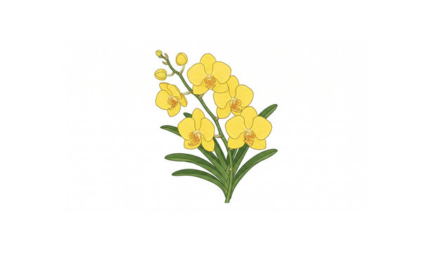 Yellow Vanda Orchid Flower Botanical Vector Illustration on White Background