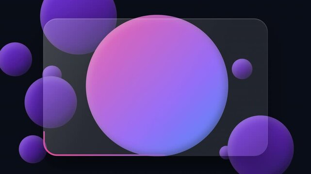 Abstract purple spheres floating behind frosted glass panels