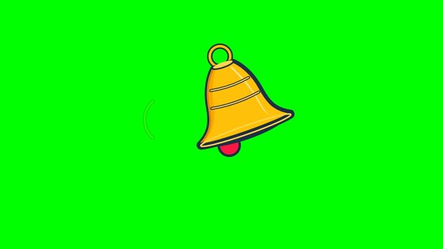 Animated golden bell ringing with sound waves on green screen background