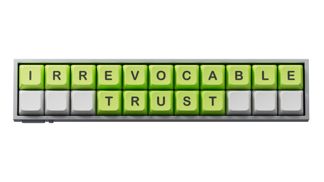 Text IRREVOCABLE TRUST writing in Computer keyboard keys. Business concept. Computer keyboard keys. Copy space.Supports PNG files with transparent backgrounds.