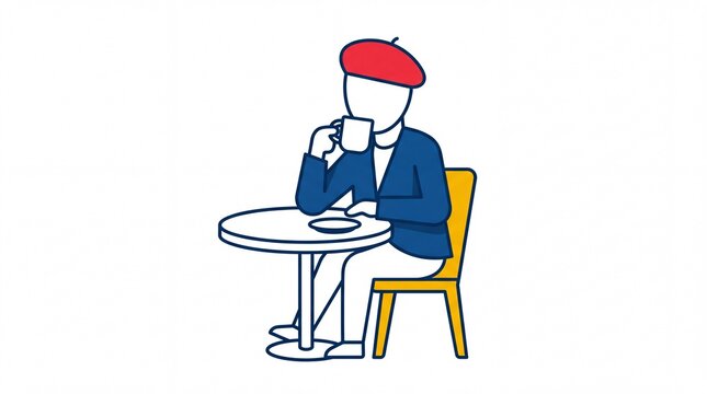 All about france vektor of a man drinking coffee at a cafe table