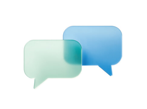 Two overlapping frosted glass speech bubbles one teal and one blue, isolated on transparent background