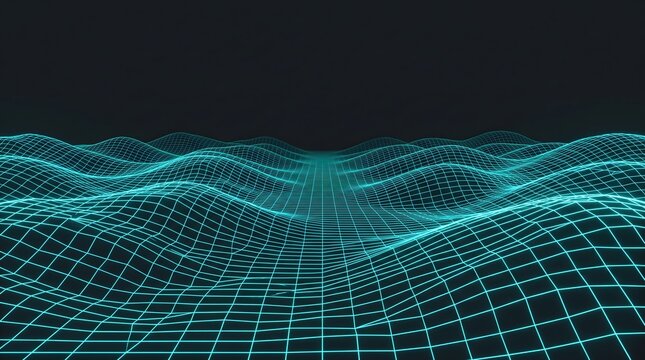 Abstract digital landscape of glowing blue lines and data streams