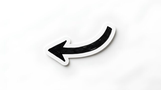 Black hand-drawn curved arrow pointing left on white.