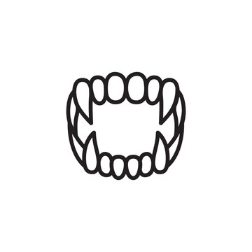 Minimalist line art icon of sharp vampire teeth and fangs.