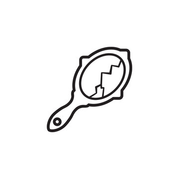 Minimalist line art icon of a handheld vanity mirror with cracked glass