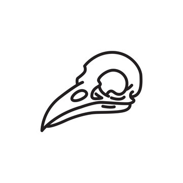 Minimalist line art icon of a raven bird skull beak.