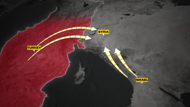 Turkey Syria Israel map reveal animation with labels and arrows
