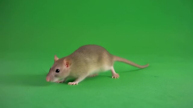 Gerbil hopping and sniffing on a vibrant green screen background with subtle camera movement
