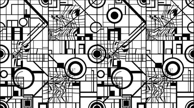 Abstract geometric vector pattern, black and white constructivist background, architectural line art composition, modern industrial graphic texture