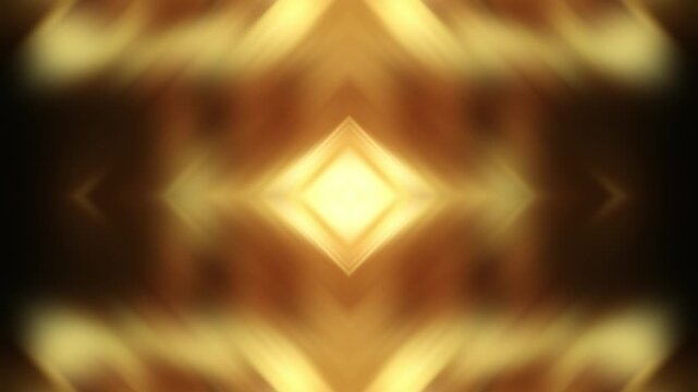 Symmetrical golden rhombus patterns pulse forward in a seamless geometric loop with warm ambient lighting.