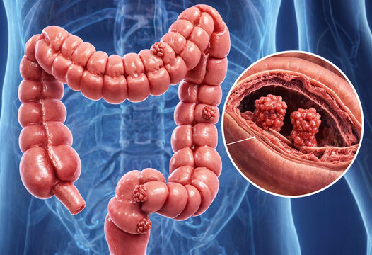 Colon polyps and anatomy illustration