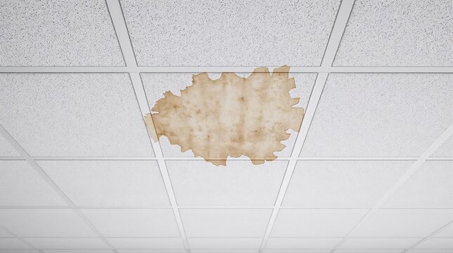 Water Stained Acoustic Ceiling Tile in Commercial Drop Ceiling Requiring Repair