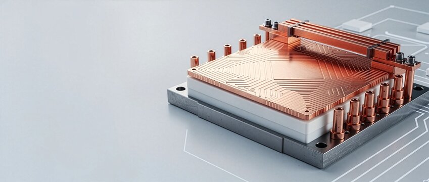3D Abstract Render of High Power Semiconductor Module Internal Direct Bonded Copper DBC Substrate with Copy Space (21:9 Web Header)