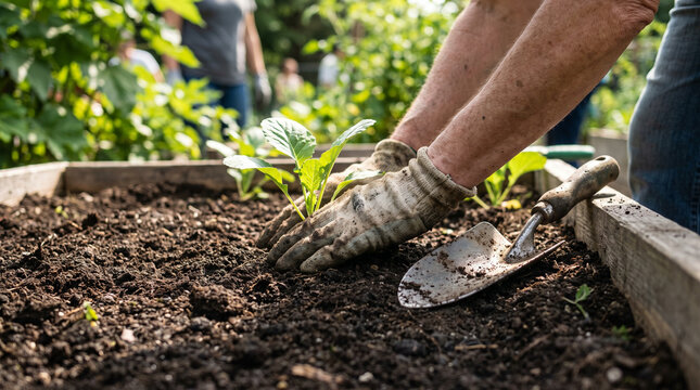 Giving Tuesday, volunteer planting vegetables in community garden