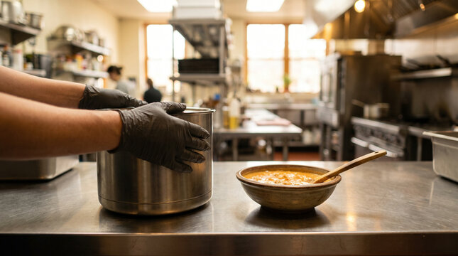 Giving Tuesday, volunteer preparing donated meals in a kitchen