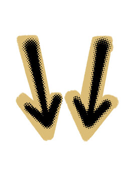Two tan arrows pointing down, dotted design. Suitable for illustrating decrease, negative trends in presentations, websites, or reports.