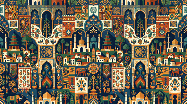 vibrant islamic geometric pattern with arches and domes