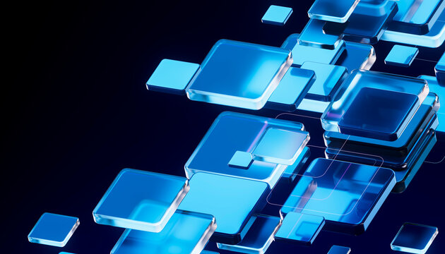 3D Cyan Tile Distributed Computing Technology Wallpaper