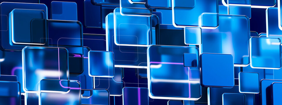 3D Luminous Glass Frames for Digital Communication Network Wallpaper
