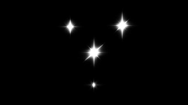 White glowing doodle cartoon stars on black background with magic dust trails, flat vector retro style sparkle twinkling star animation, seamless loop overlay effect for magical visual 4k video