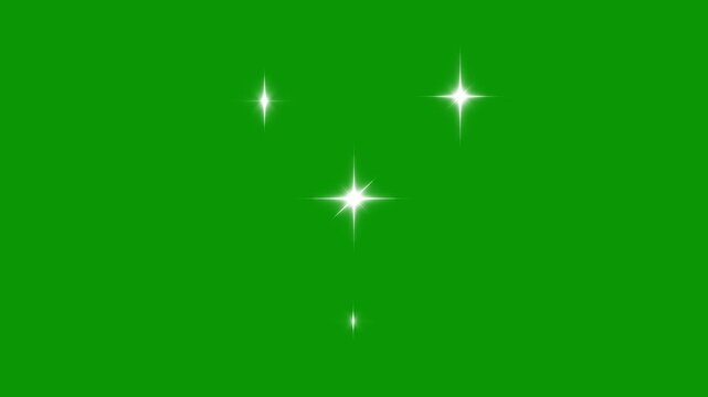 Sparkling star twinkle glitter white cartoon doodle animation on green background, cinematic shimmer sparkle overlay effect, magical appearance energy explosion particle motion graphics 4k video