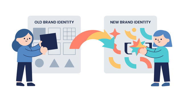 Business people managing brand identity and design evolution with logo design transition business strategy