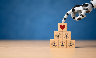 Obraz premium Personalized marketing strategy concept. Using AI for increasing customer engagement, loyalty, CRM, drive sales. Collecting data, analyzing, creating experiences for each customer.