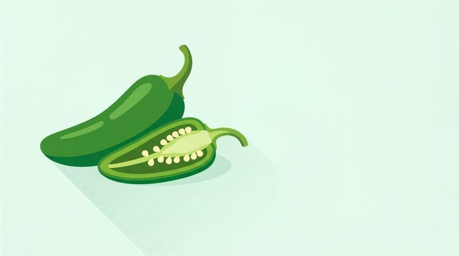 Green jalapeno pepper half slice flat vector illustration