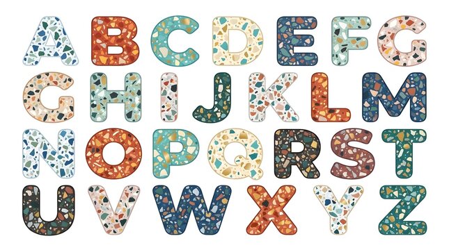 Watercolor alphabet illustration featuring each letter filled with vibrant floral and botanical elements in a unique artistic style