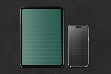 Tablet and smartphone mockup on dark background © Rawpixel.com
