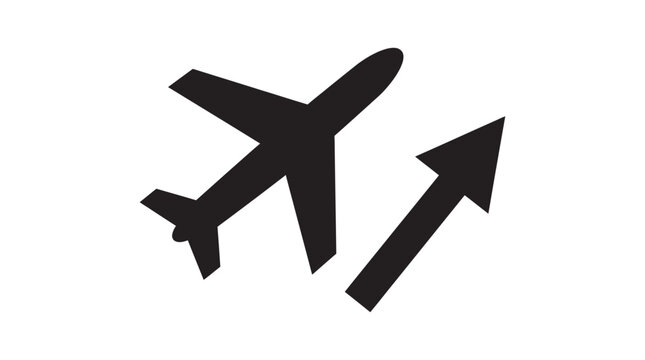 Airplane and arrow graphic features a stark black silhouette