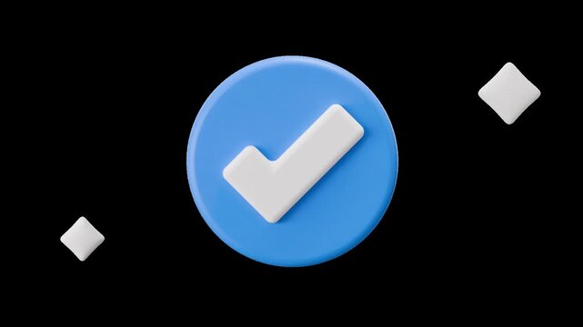 A clean and modern 3D blue and white checkmark animation representing reliability, security, and verified status. Perfect for UI/UX designs, websites, or presentation videos requiring a trustworthy ae