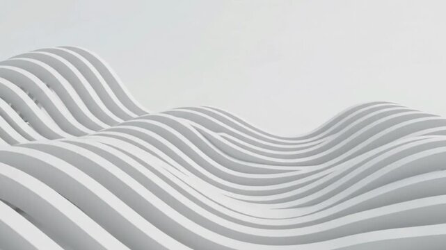 Abstract 3D Render of Clean White Parametric Waves and Smooth Flowing Geometric Curves