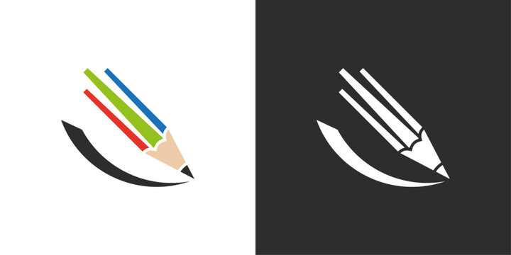Dynamic pencil logo. Creative writing and drawing symbol with energetic motion.